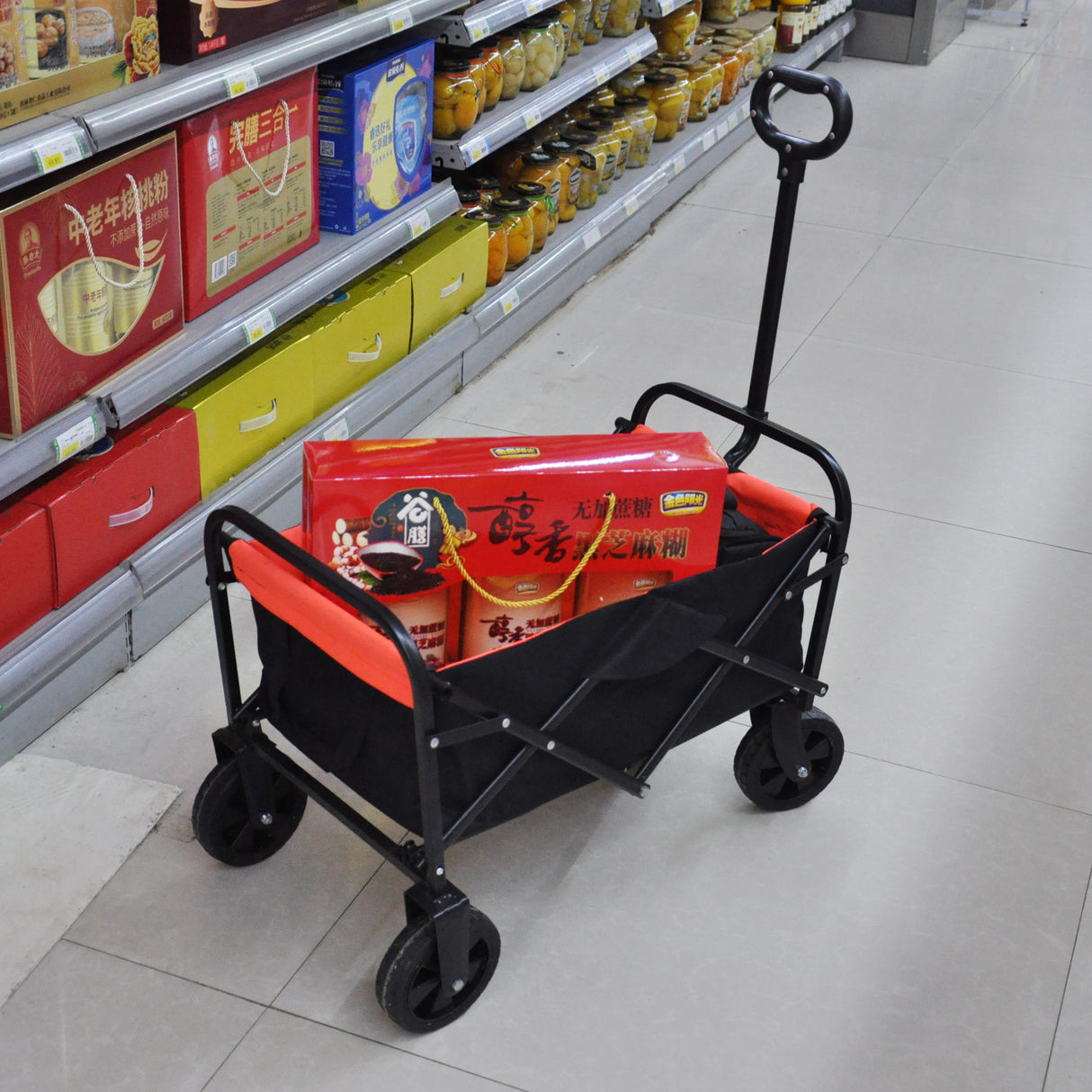 Mini Folding Wagon Garden Shopping Beach Cart Black Yellow