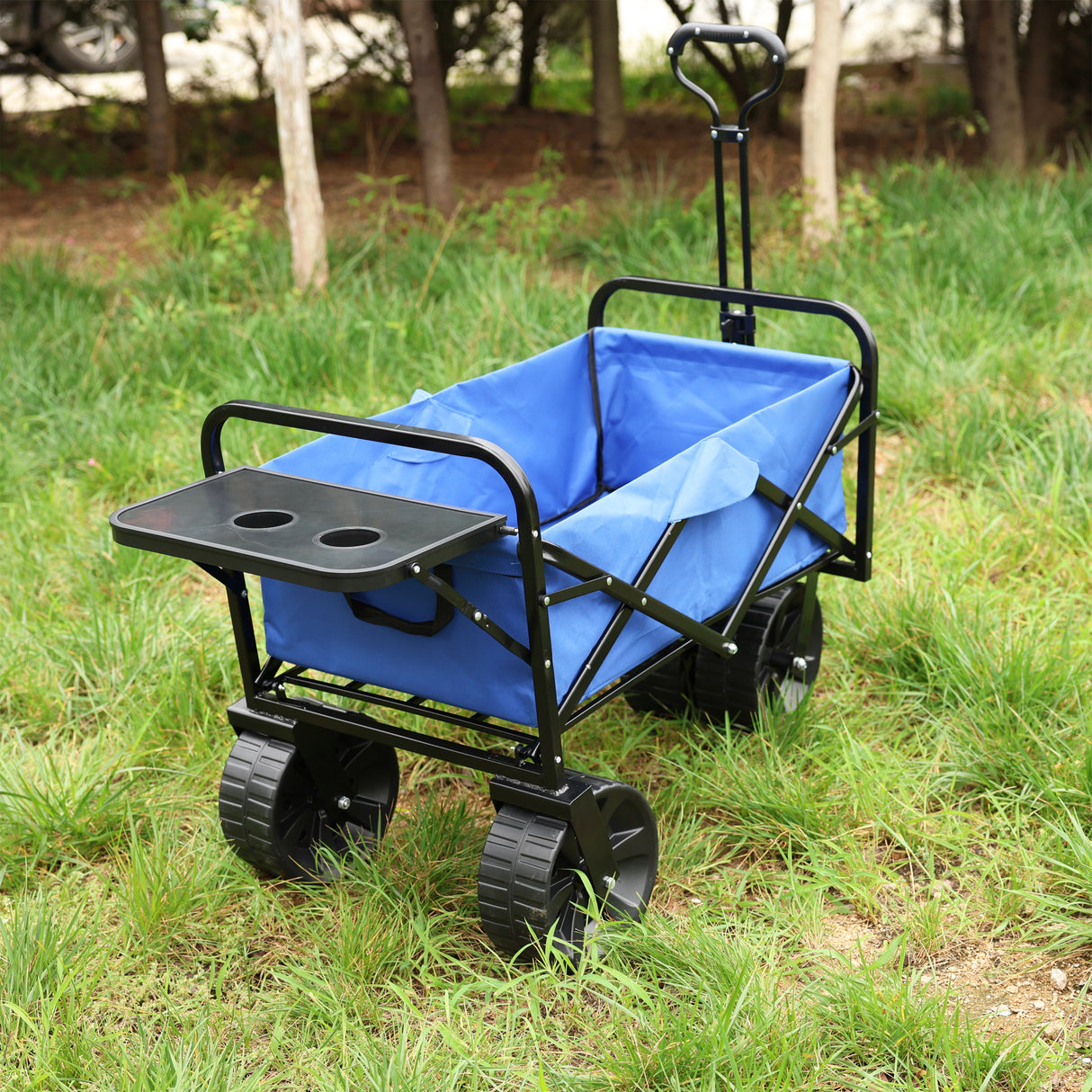 Folding Wagon Garden Shopping Beach Cart Blue Metal