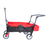 Collapsible Outdoor Utility Wagon Heavy Duty Folding Garden Portable Hand Cart Drink Holder Adjustable Handles Black Red