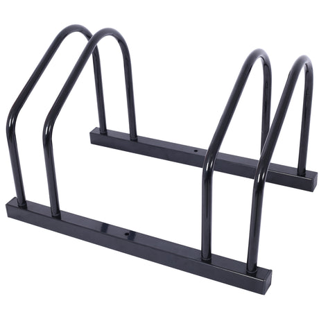 2 Bikes Floor Bike Stand Parking Rack Garage Storage Indoor/Outdoor 22-28" Wheel Max Tire Width 2.15" Black Painted