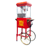 Popcorn Machine with Cart 8oz Popper with Stainless-Steel Kettle Heated Warming Deck and Old Maids Drawer Red