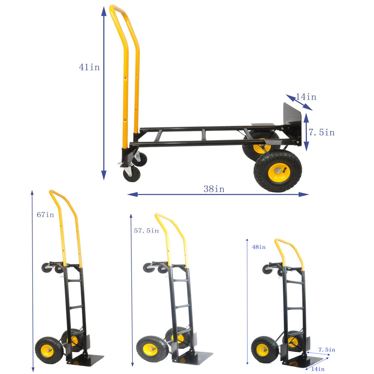 Hand Truck Dual Purpose 2 Wheel Dolly Cart at 4 Wheel Push Cart na may Swivel Wheels 330 Lbs Capacity Heavy Duty Platform Cart para sa Paglipat ng Warehouse Garden Grocery Black