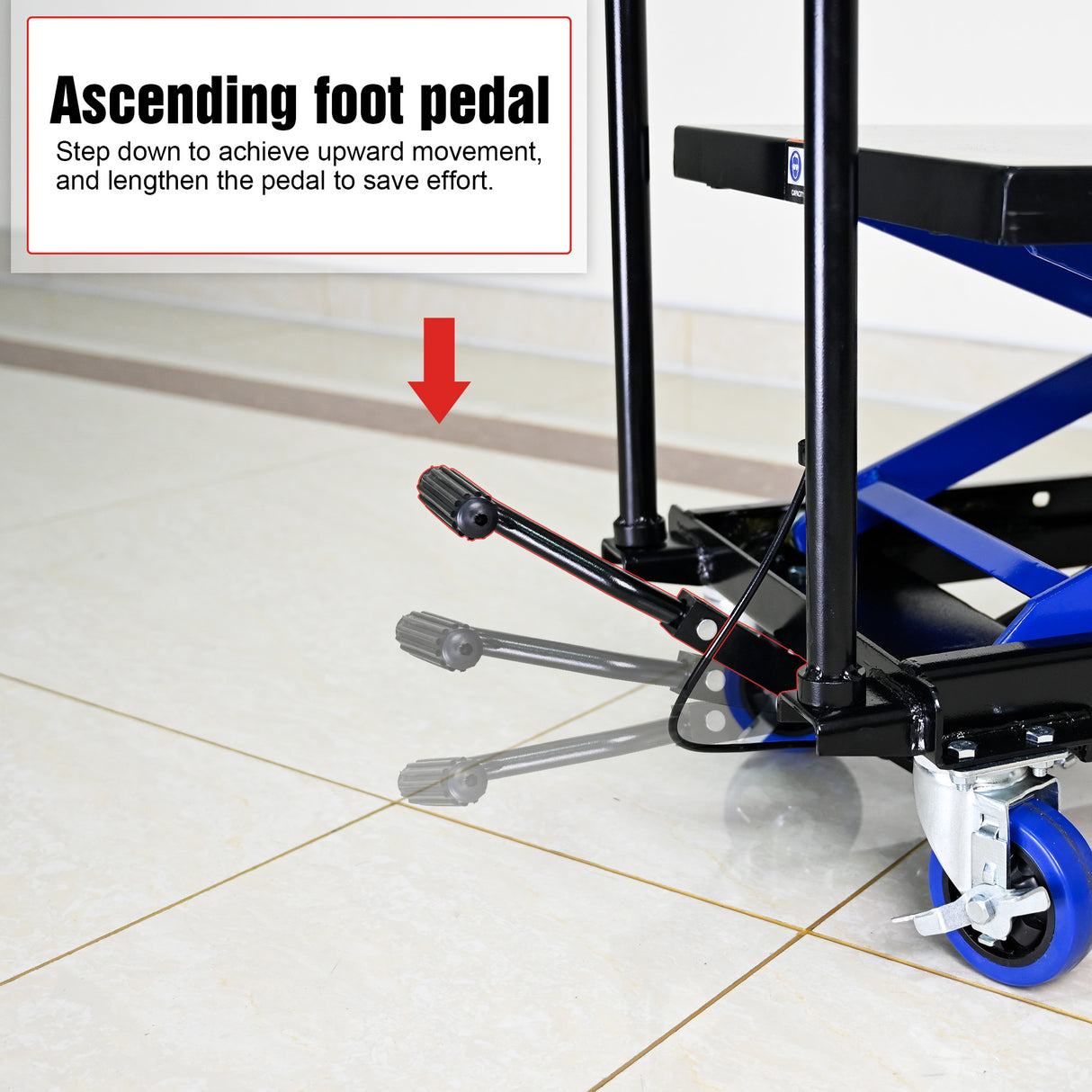 Hydraulic Lift Trolley 500 LBS Capacity with 4 Wheels for Material Handling and Transportation--Black+Blue