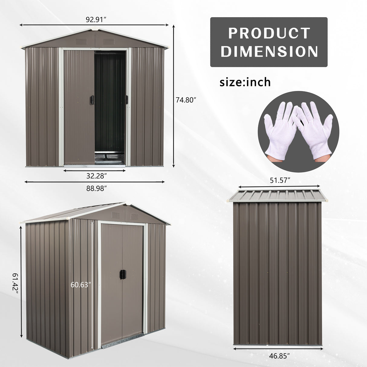 8ft x 4ft Outdoor Metal Storage Shed Grey