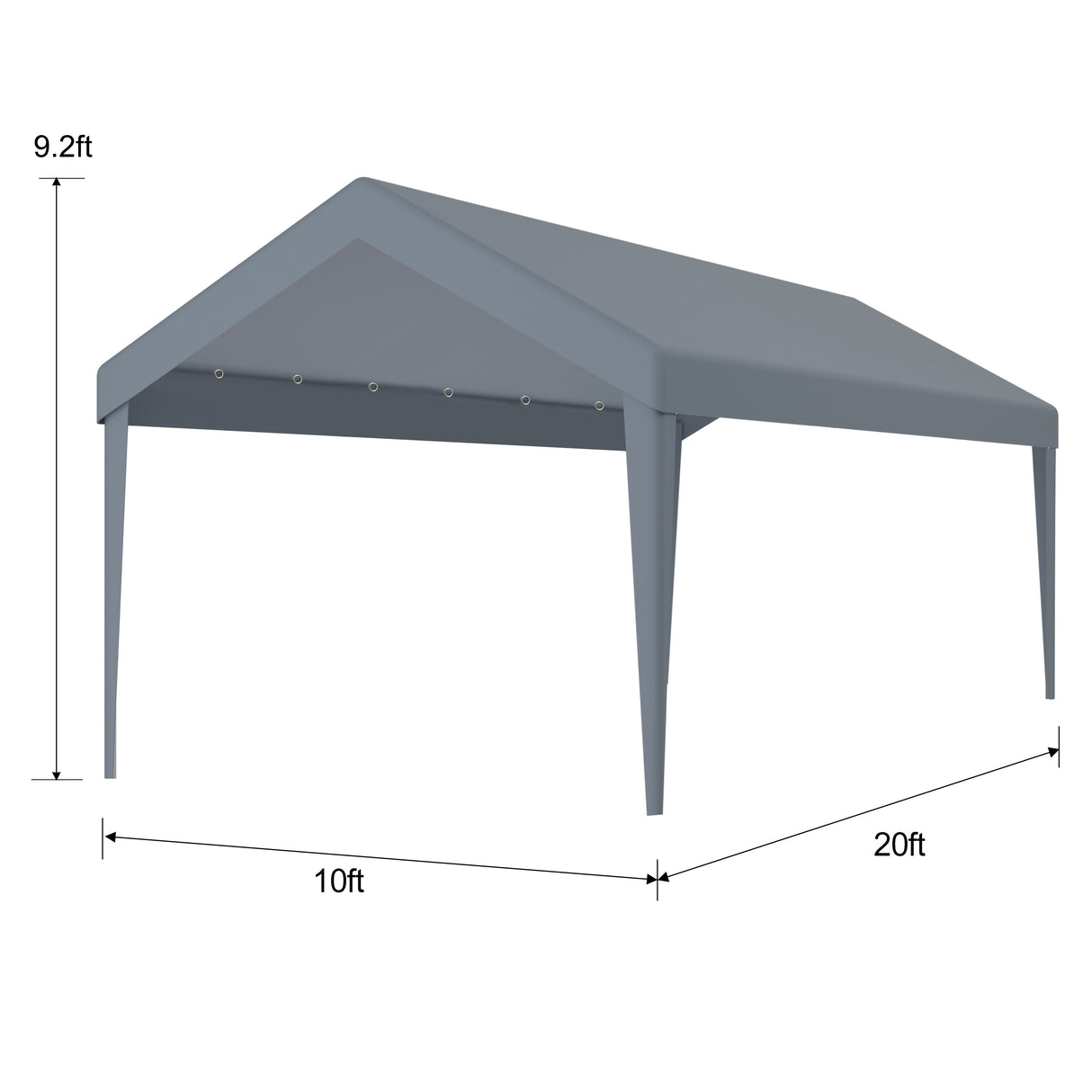 Cubierta de toldo de repuesto para cochera de 10 x 20 pies Lona impermeable y protegida contra rayos UV con 72 hebillas elásticas Traje para refugio de garaje El marco no está incluido - Gris