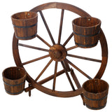 Wood Wagon Wheel Barrel Planter Display--Brown