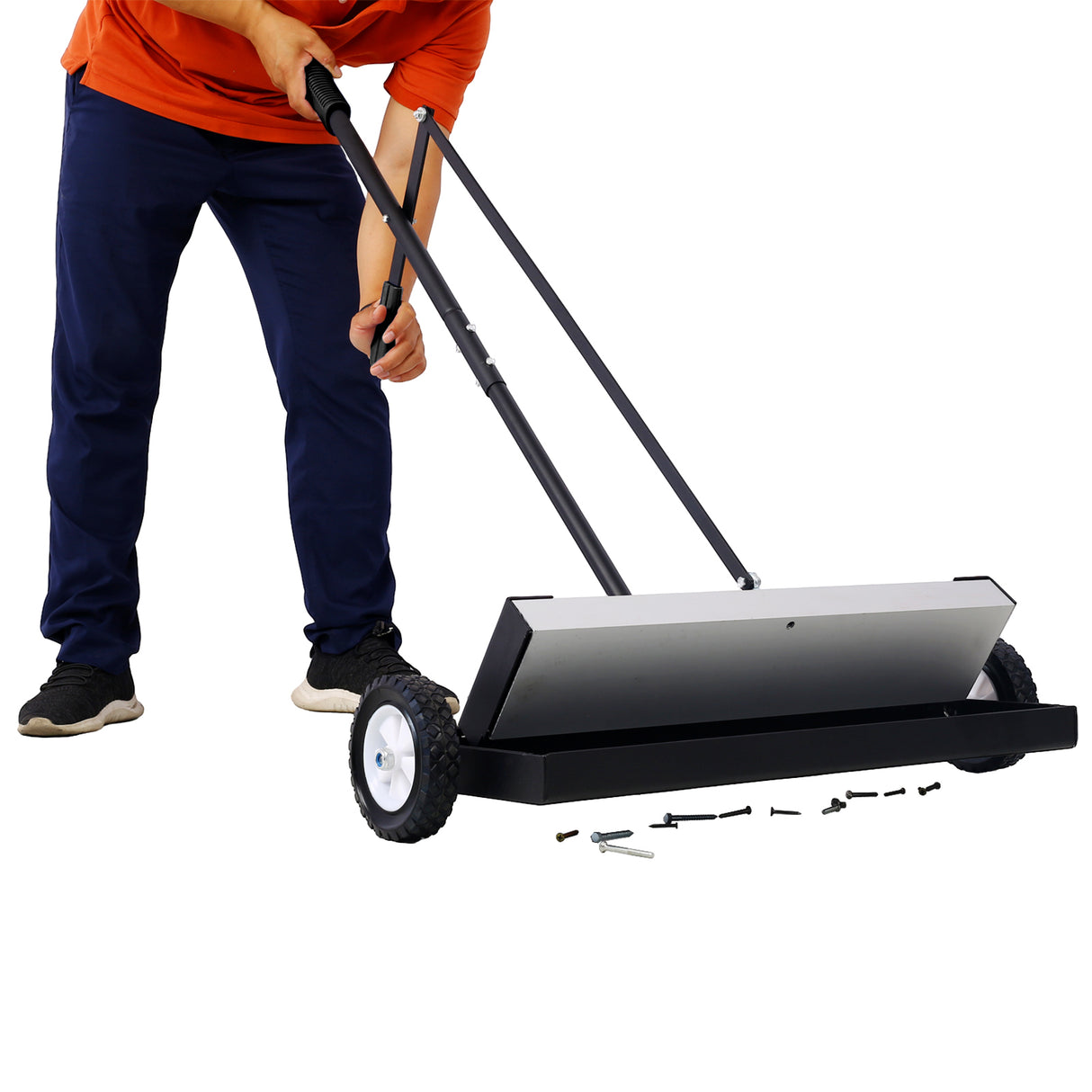 24'' Rolling Magnetic Pick-Up Sweeper Heavy Duty Push-Type with Release 100 Lbs Capacity