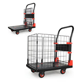 Foldable Platform Push Hand Truck Basket Cage Cart 330 lbs Capacity--Black+Red