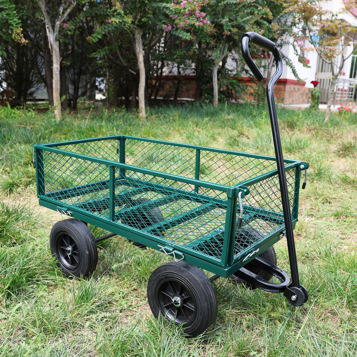 Solid Wheels Tools Cart Wagon Garden Trucks Transport Firewood Green