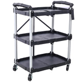 3 Layers Folding Collapsible Service Cart Pack-N-Roll Black 50 Lb. Load Capacity Bawat Shelf