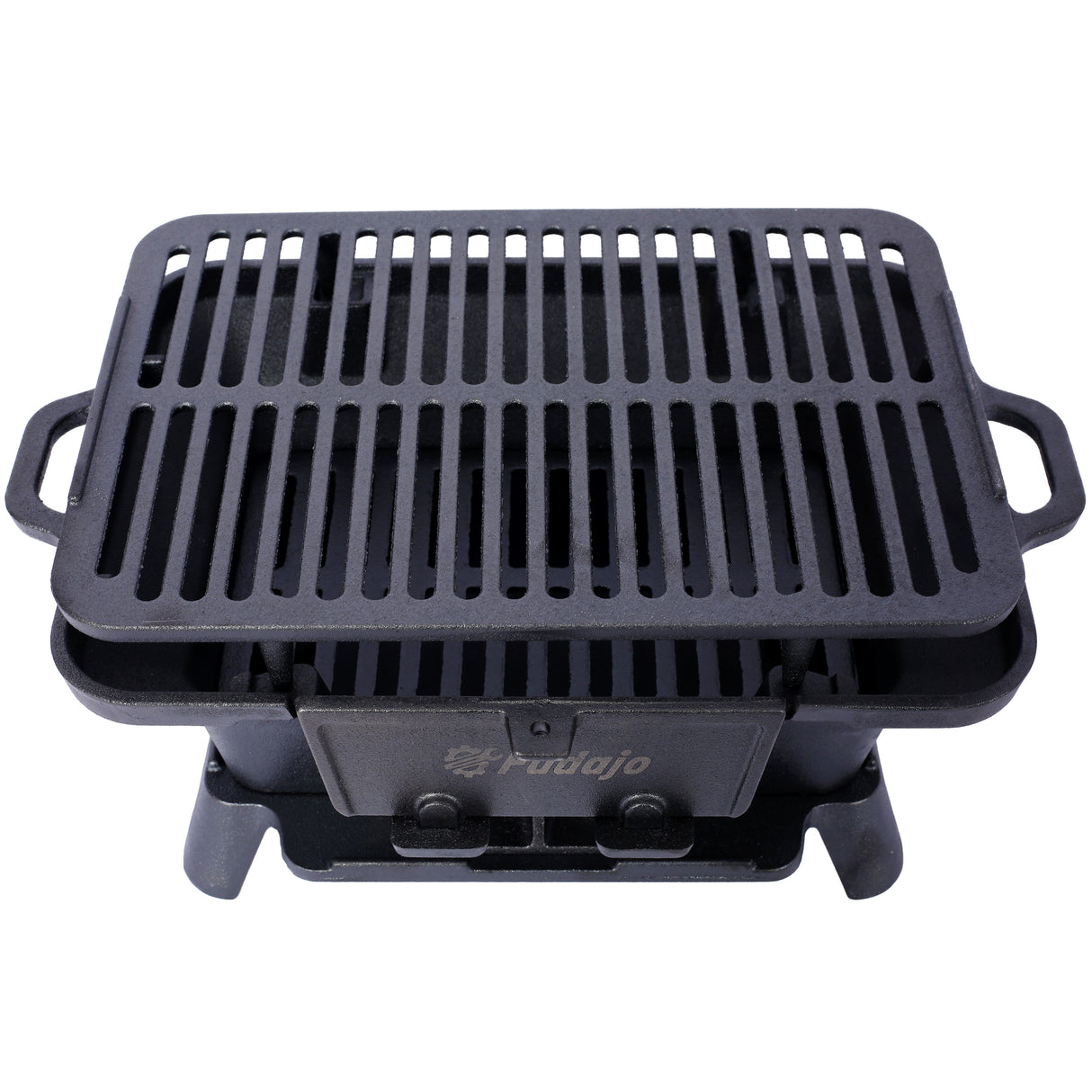 Oval Cast Iron Grill Outdoor Portable Charcoal and Tabletop Skillet Enameled Durable Small Camping Stove Hibachi--Black