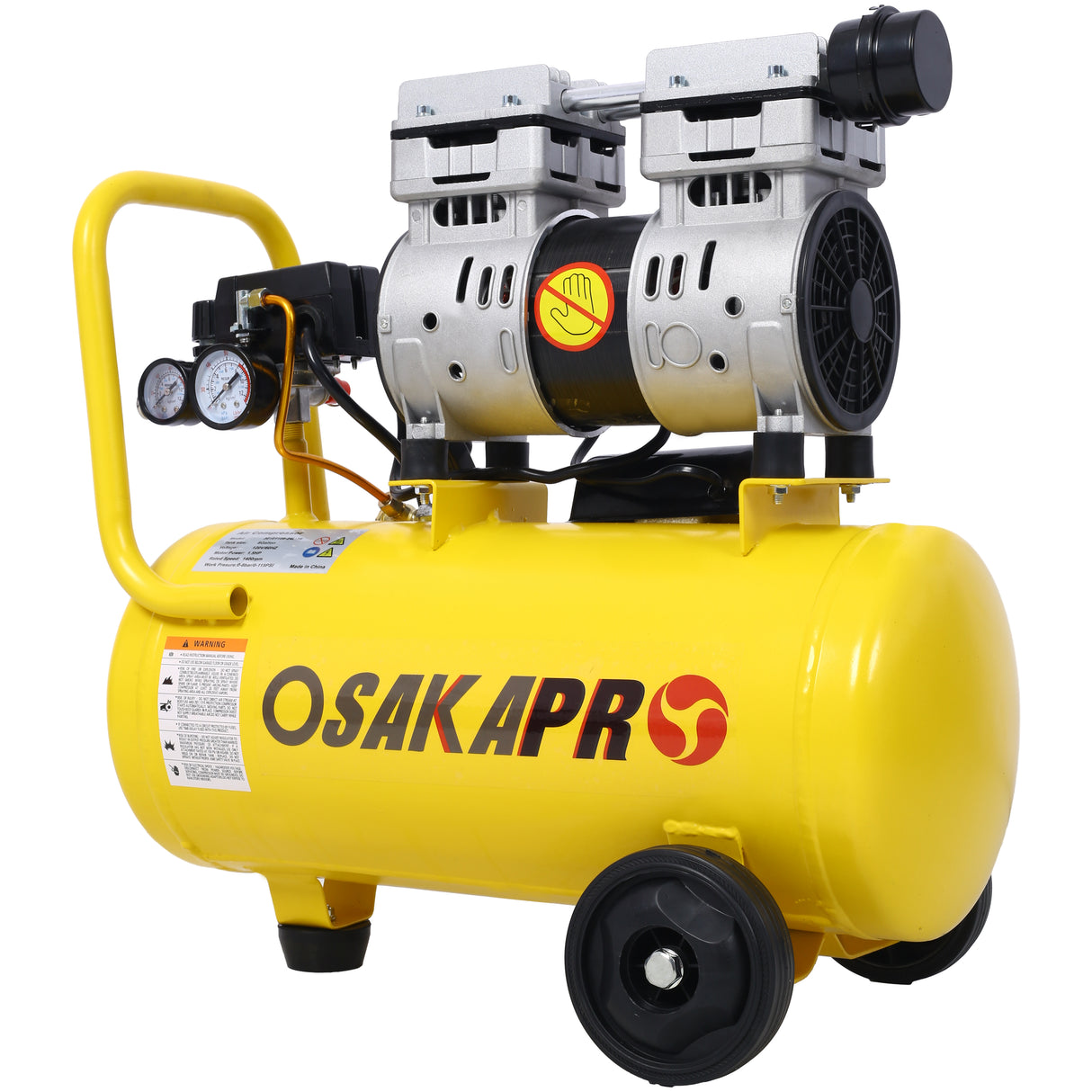 1.5HP Silent Oil-Free Air Compressor 8 Gallon Electric Shop Portable Lightweight with Wheels 70 DBA Noise Level with Automatic Drain Valve Yellow