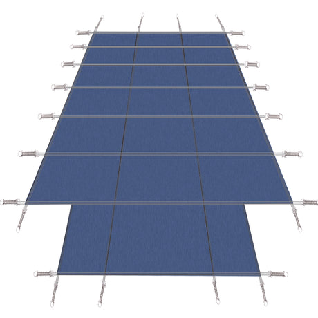 Pool Safety Cover Fits 16x32ft Rectangular Inground Winter Swimming Pools with 4x8ft Center End Step Triple Stitched High Strength Mesh PP Great Rain Permeability Installation Hardware--Blue Mesh