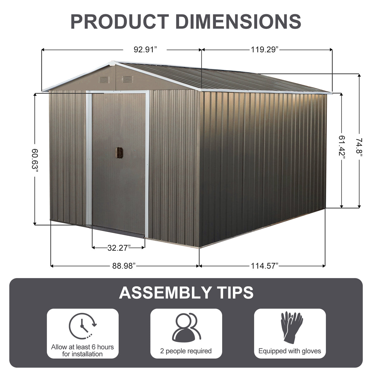 Hangar de rangement extérieur en métal 8x10 pieds gris