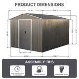 8x10ft Outdoor Metal Storage Shed Grey