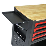 4 Drawers Multifunctional Tool Cart with Tool Set and Wooden Top Black