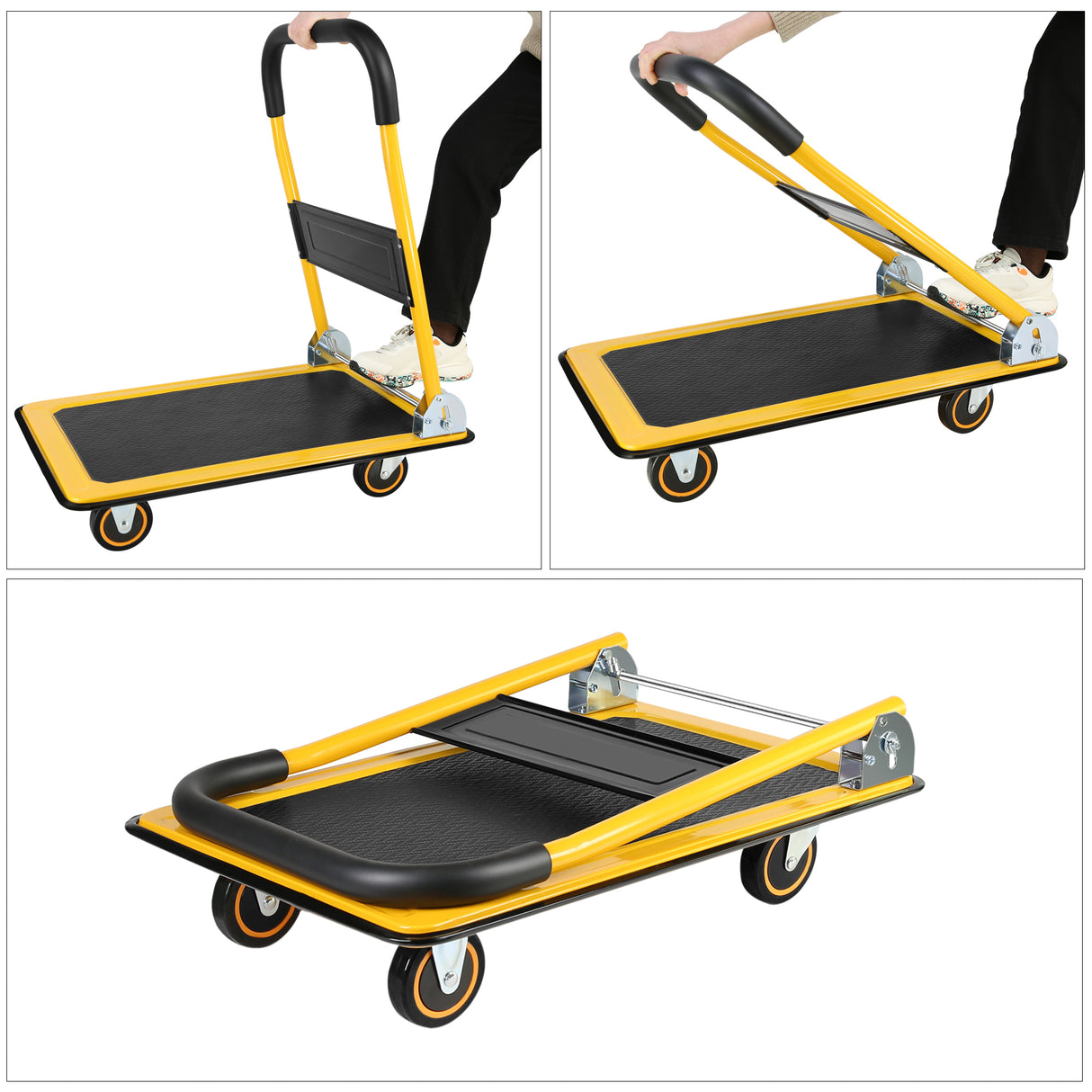 Gumagalaw na Platform Hand Truck Tahanan Malaking Natitiklop na Push Cart Dolly 330 lbs Kapasidad Mabigat na Tungkulin Space Saving Collapsible Swivel Push Handle Flat Bed Wagon