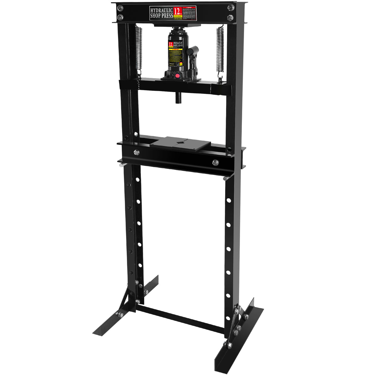 Hydraulic 12 Ton H-Frame Garage Floor Adjustable Shop Press with Plates Black