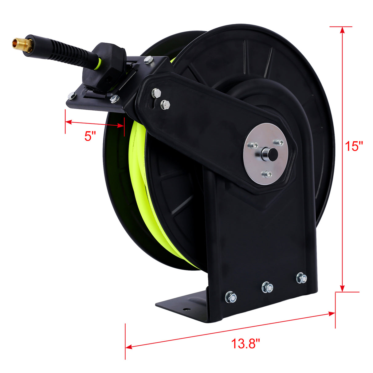 Avvolgitubo retrattile per aria con 3/8" pollici x 50 piedi in acciaio resistente con riavvolgimento automatico in gomma pneumatica di grado industriale 300 PSI - Nero