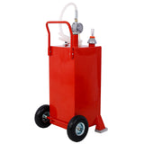 30 Gallon Gas Caddy With Wheels Fuel Transfer Tank Gasoline Diesel Can Reversible Rotary Hand Siphon Pump Storage For Automobiles ATV Car Mowers Tractors Boat Motorcycle (Red)