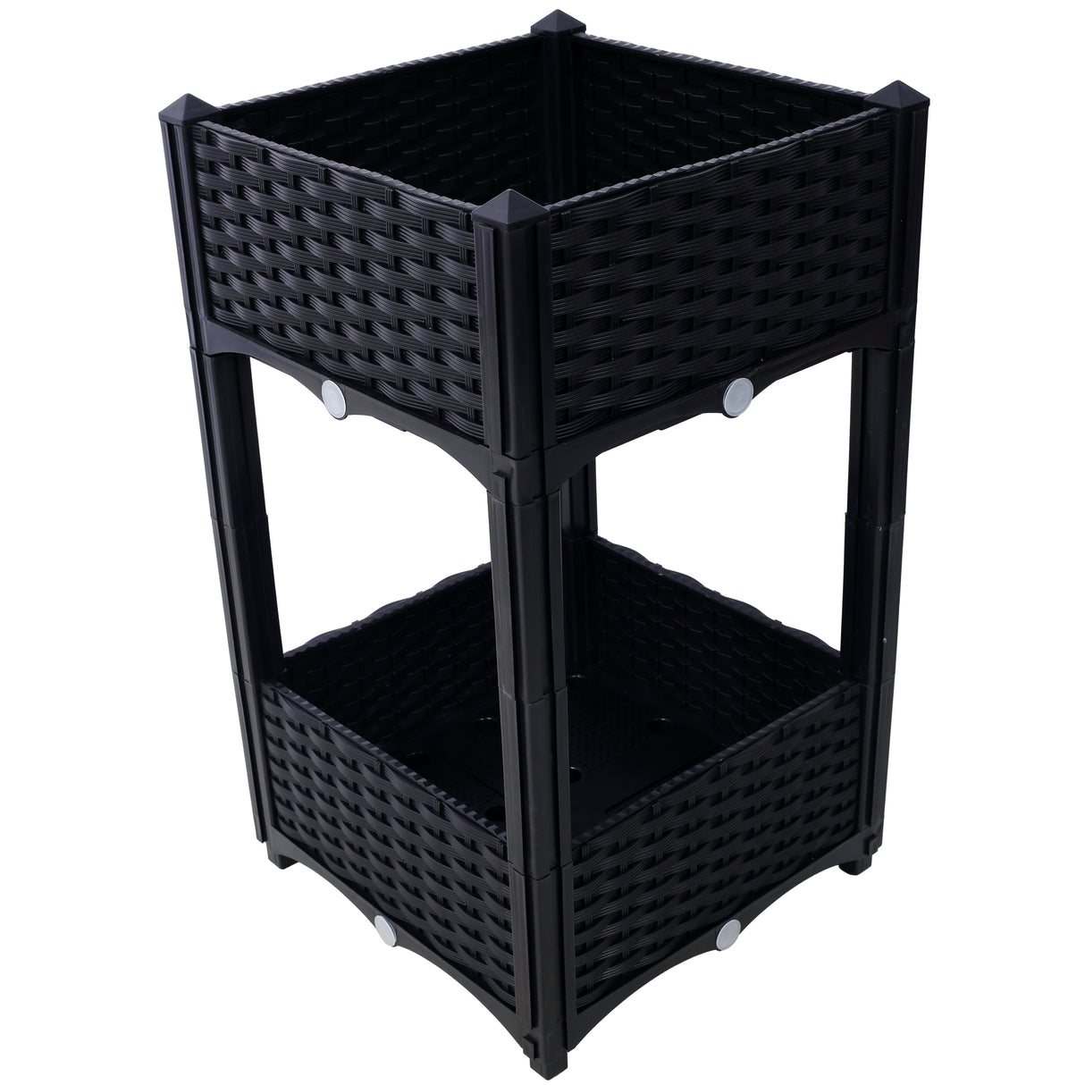 Macetero elevado de 15,7 x 15,7 x 27,7 pulgadas con tapón de drenaje, camas elevadas para vegetales/flores/hierbas, kit de jardinería de pie para exteriores, color negro