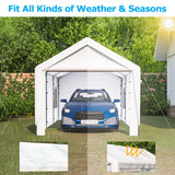 Carport Canopy 10x20 FT Heavy Duty Boat Car Garage with Removable Sidewalls and Roll-up Ventilated Windows White