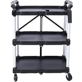 3 Layers Folding Collapsible Service Cart Pack-N-Roll Black 50 Lb. Load Capacity Per Shelf