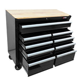 9 Drawers Multifunctional Tool Cart with Wheels and Wooden Top Black