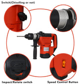 Rotary Hammer 1100W 1-1/2" SDS Plus Drill 3 Functions Red Black