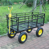 Big Wagon Cart Garden Trucks Transport Firewood 1100 lbs Capacity Steel Yellow Black