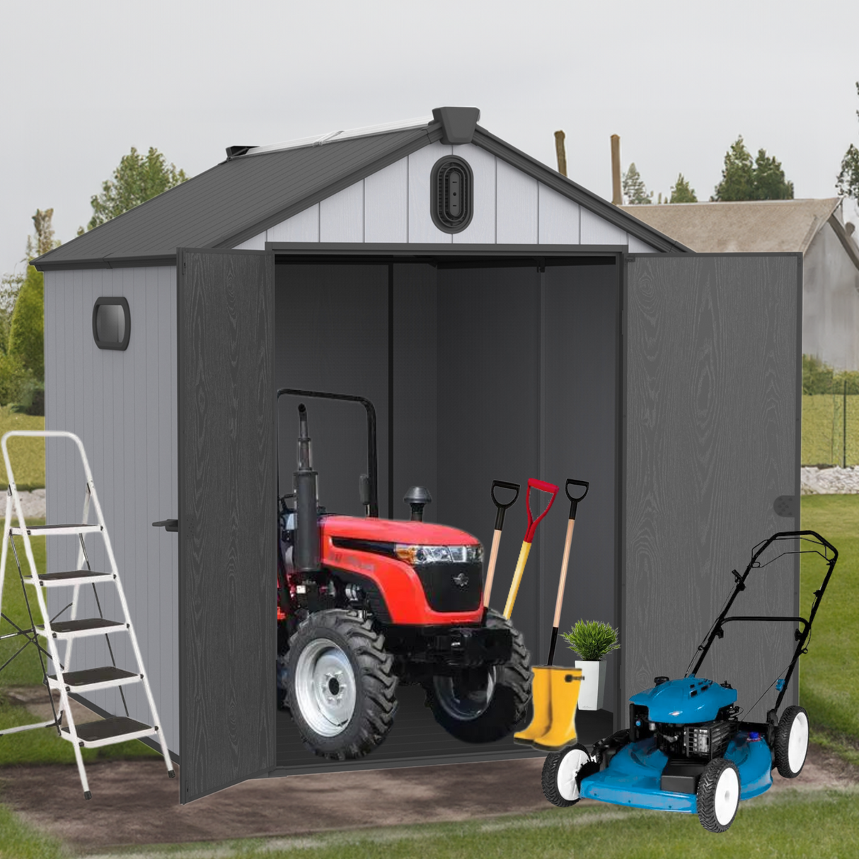 6×8ft Plastic Storage Shed for Backyard Garden Big Spire Tool Black Grey