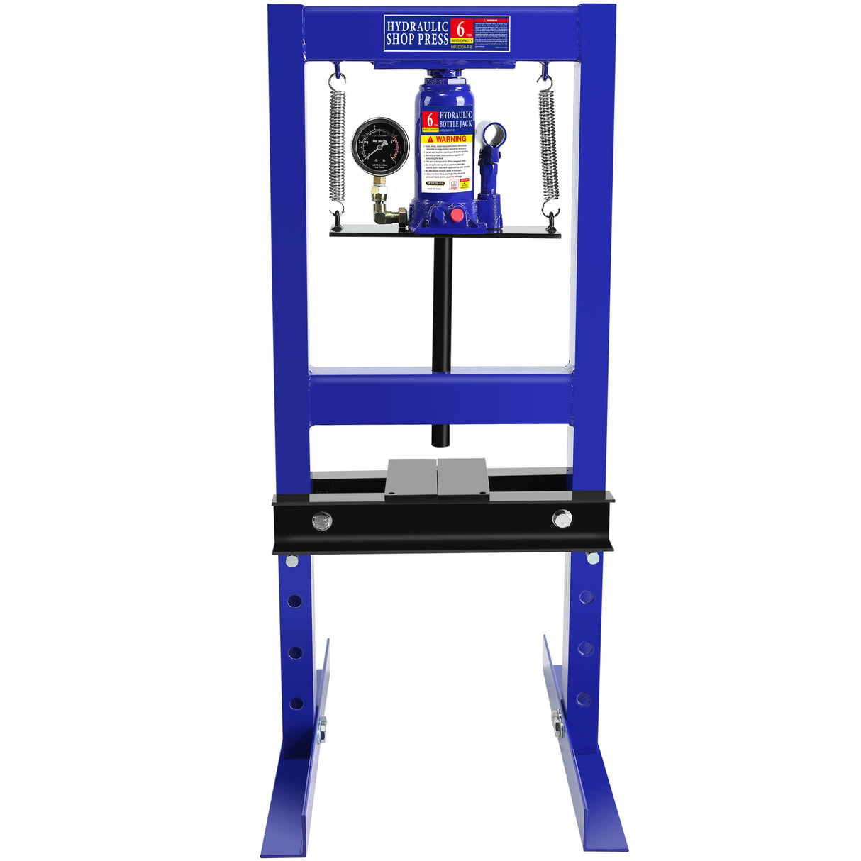 Steel H-Frame Hydraulic Garage Shop Floor Press with Stamping Plates and Pressure Gauge 6 Ton Capacity-Blue