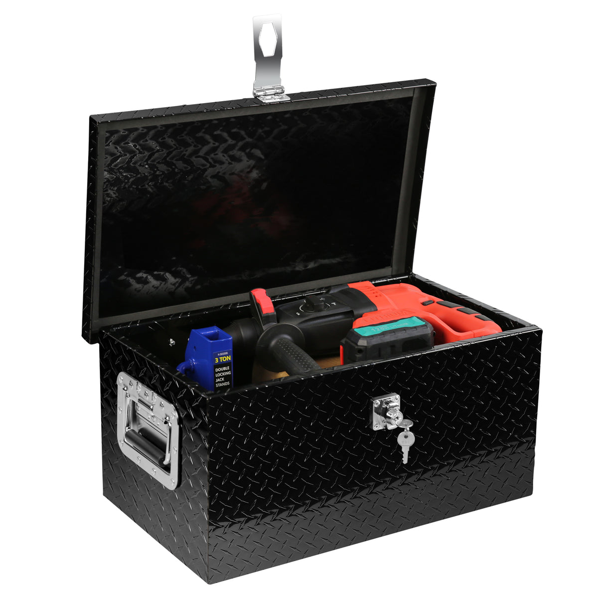 Aluminum Tool Box with Lock Side Handle and Keys Black 20.1"×11.8"×9.3"