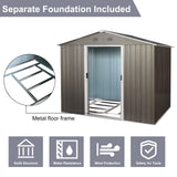 8ft x 6ft Outdoor Metal Storage Shed with Floor Base Gray