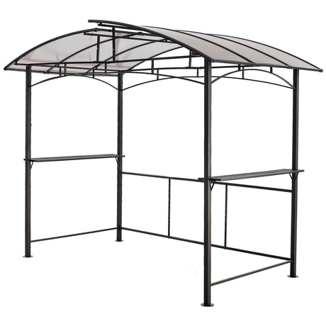 8x5ft Grill Gazebo Outdoor Patio Canopy BBQ Shelter with Steel Hardtop and Side Shelves Black