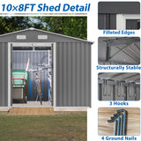 10X8 FT Outdoor Storage Shed Metal Foundation & Lockable Doors Tool for Garden Patio Backyard Lawn Grey