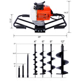 2.7HP Post Hole Digger 63cc Two Person Handle Gas-Powered 2-Stroke Auger Digging Drill Shaft Size 3/4" (Machine Only) EPA COMPLAINT With L4"+L6"+L8"+L12" DRILL BITS+EXT ROD KITS