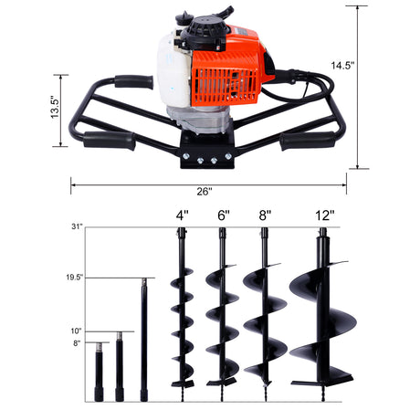 2.7HP Post Hole Digger 63cc Two Person Handle Gas-Powered 2-Stroke Auger Digging Drill Shaft Size 3/4" (Machine Lang) REKLAMO ng EPA Sa L4"+L6"+L8"+L12" DRILL BITS+EXT ROD KITS