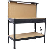 Steel Workbench Tool Storage Workshop Table W/Drawer and Peg Board 4xAC Outlets 2xUSB Ports