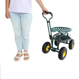 Garden Trolley Rolling Work Chair na may Wheels Stool para sa Pagtatanim ng 360 Degree Swivel Seat Station Wagon Scooter na may Steering Handle at Utility Tray para sa Yard at Outdoors Green