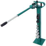 Dobladora compacta para piso de pedestal, 7 troqueles, tubo metálico compacto y versátil, montaje de 44', mango telescópico con recubrimiento en polvo, máximo 5/8" de espesor, 1-15/16" de ancho, verde