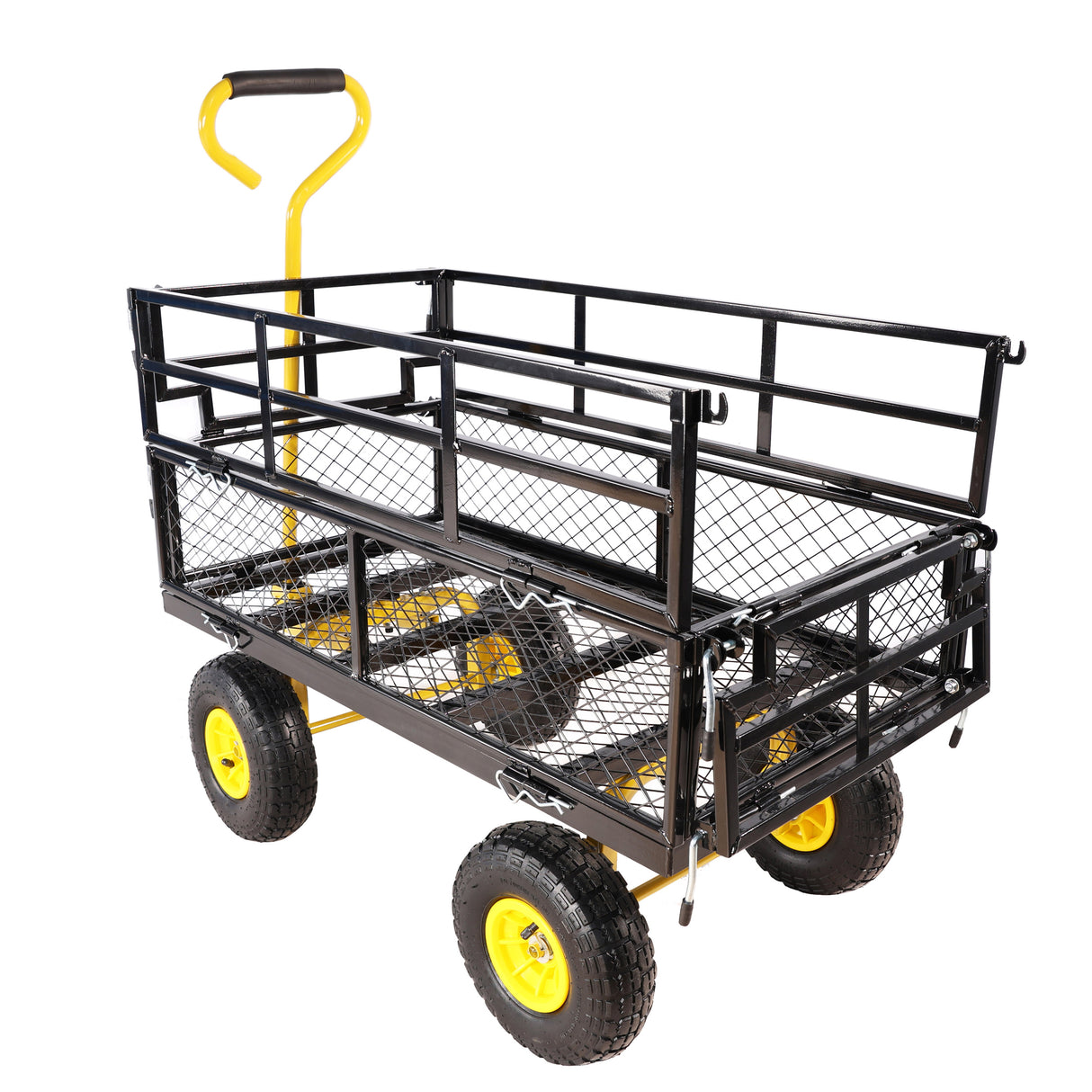 Wagon Cart Garden Trucks Transport Firewood Yellow Black Steel 600 lbs Capacity