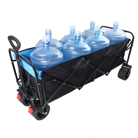 Großer Klappwagen mit großer Kapazität, extra langer Verlängerungswagen, für den Garten, zum Einkaufen, für den Strand, Schwarz und Blau