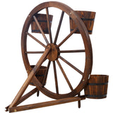 Wood Wagon Wheel Barrel Planter Display--Brown