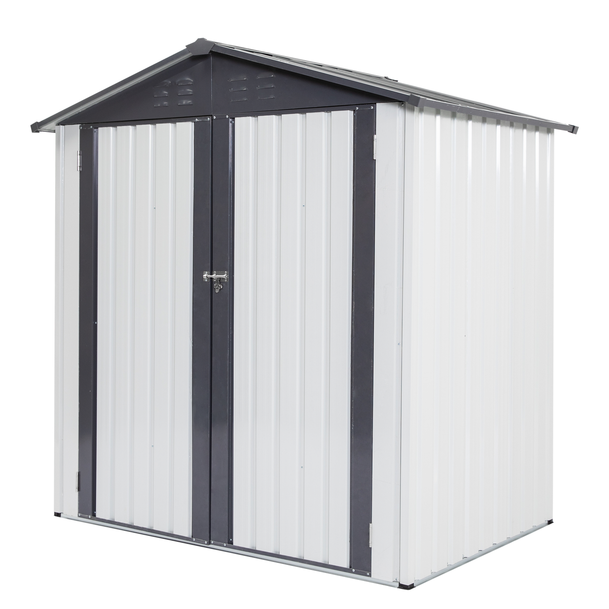 6x4x6ft Hardin Metal Storage Shed Mga Tool sa Panlabas na Pag-iimbak ng Rainproof Hinge Door Version Grey White