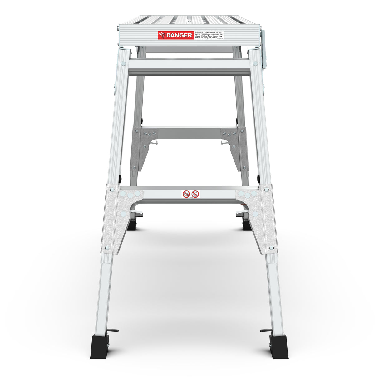 Aluminum Work Platform Large Size Step Stool Folding Portable Bench 40" Width Telescopic Feet 22" -27.5" Height Adjustable--Grey