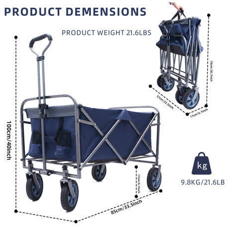 Outdoor Garden Multipurpose Micro Collapsible Beach Trolley Cart Camping Folding Wagon Gray Navy