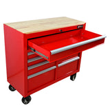 9 Drawers Multifunctional Tool Cart with Wheels and Wooden Top Red