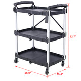 3 Layers Folding Collapsible Service Cart Pack-N-Roll Black 50 Lb. Load Capacity Bawat Shelf