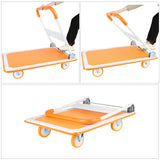 Carro de empuje plegable Dolly, plataforma móvil de alta resistencia con capacidad de 660 libras, carretilla de mano blanca y naranja